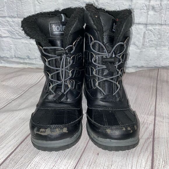 Totes elastic tie with cinch close rubber bottom winter boots black sz 6 - Picture 3 of 10